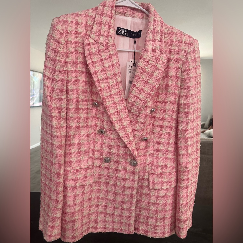 Zara Pink Plaid Women's Blazer